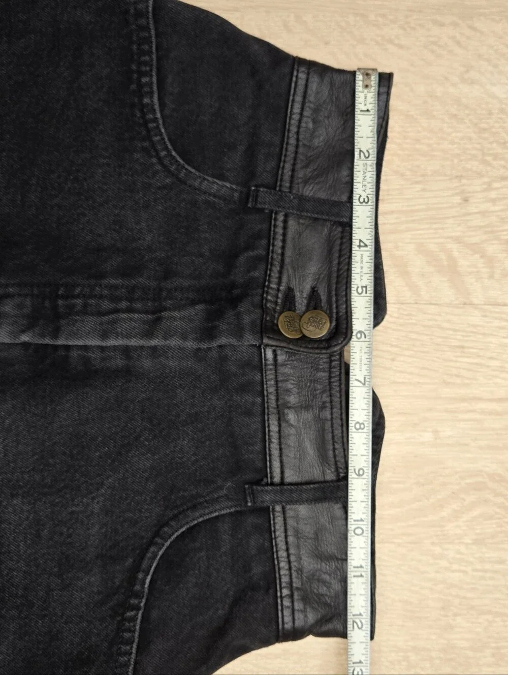 Vintage 80s Oaks by Ferré Denim Mini Skirt Leather Yoke Designer Italy XS